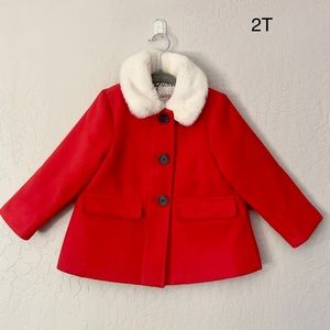 Cat&Jack 2T Red Peacoat with White Fur Collar